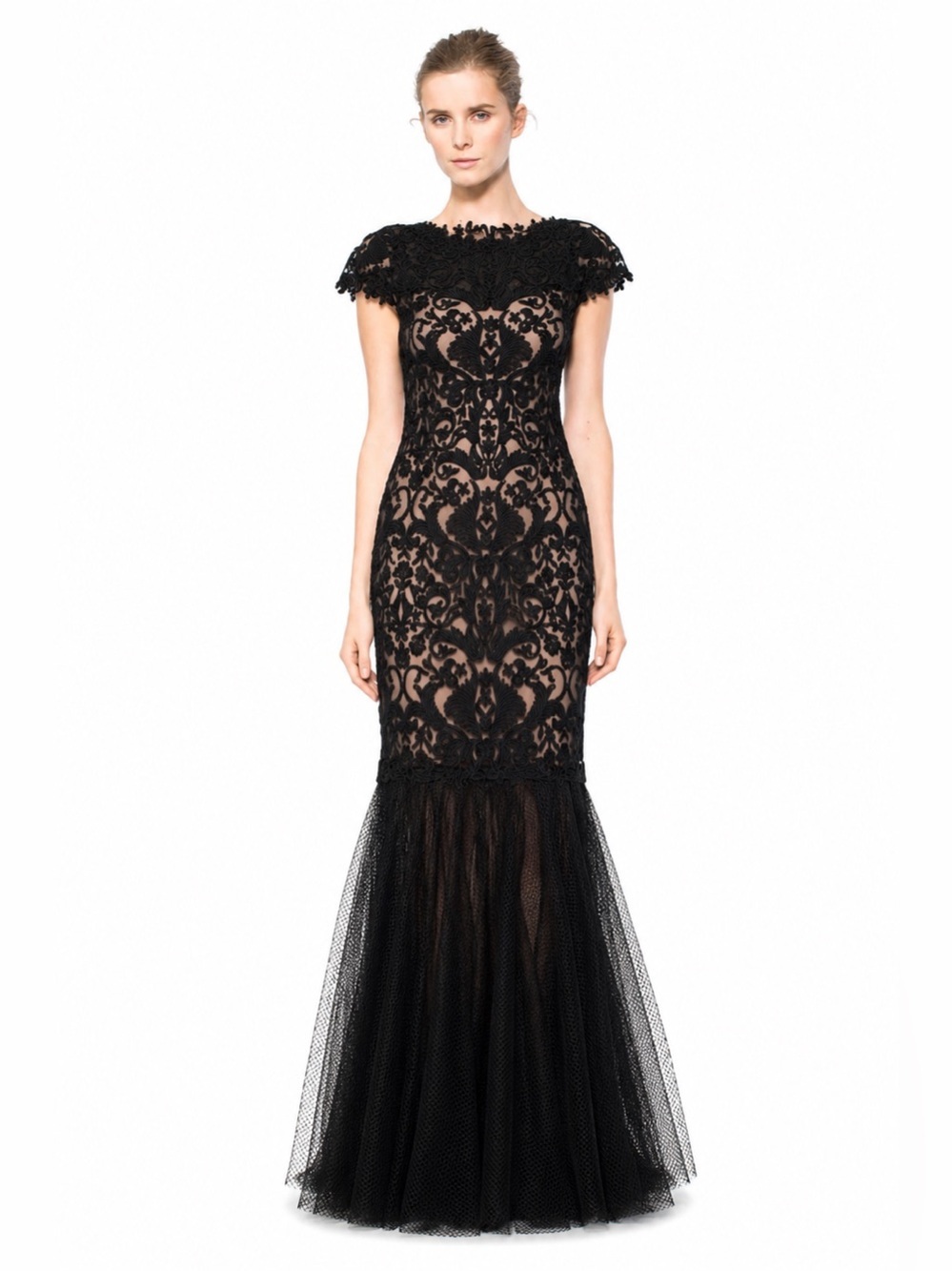 TADASHI SHOJI Lace&Pintuck Elegant Evening Gown Formal Maxi Mermaid Sz 16